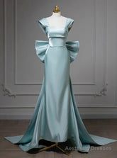 Blue Mermaid Satin Bow Prom Dress